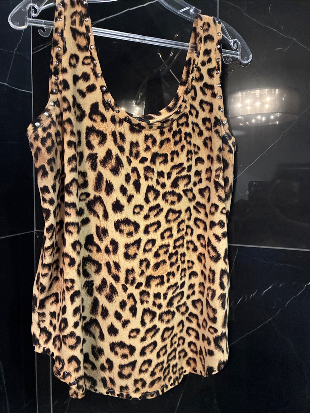 Dynamite Leopard Print Stud-Trim Tank Top in Gold and Brown